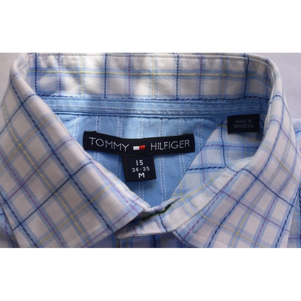 Tommy Hilfiger Men's Blue Plaids & Checks L/S Button Up Cotton Medium Shirt - Picture 10 of 12